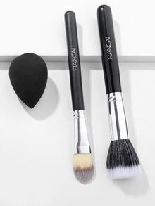 RANCAI 3pcs/Set Multi-Functional Brush + Snake Makeup Foundation Brush + Dual-Tone Powder Puff, Doesn't Absorb Powder, Expands When Wet - Black - View 1