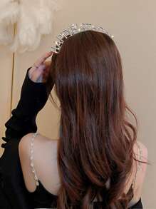 1入組鑲有水晶字母、'happy birthday'和皇冠設計的發帶，適用於生日、婚禮、派對等場合 - 銀色 - 查看 5