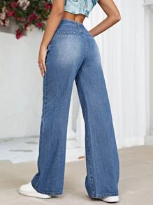 Belted Wide Leg Jeans - Medium Wash - View 2