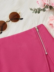 SHEIN Tween Girl Zip Up Wrap Skort - Hot Pink - View 3