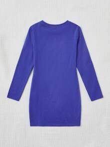 SHEIN Girls Star Pattern Sequin Dress - Royal Blue - View 2