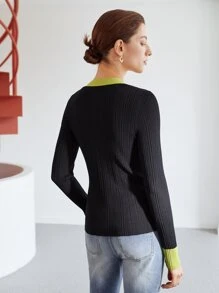 MOTF PREMIUM TWO-TONE VISCOSE-BLEND CARDIGAN - Black - View 7