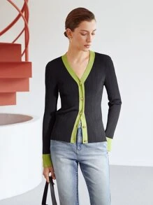 MOTF PREMIUM TWO-TONE VISCOSE-BLEND CARDIGAN - Black - View 8