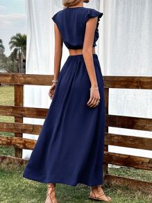 SHEIN VCAY Top crop girante delantero ribete con fruncido & Falda - Azul Marino - Ver 2