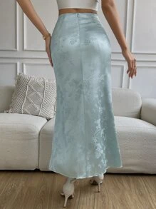 Chiquease 花卉提花美人鱼下摆长裙缎面女装