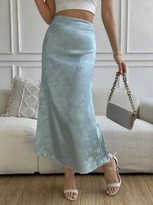 Chiquease 花卉提花美人鱼下摆长裙缎面女装