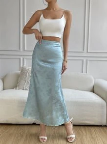 Chiquease 花卉提花美人鱼下摆长裙缎面女装