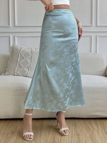 Chiquease 花卉提花美人鱼下摆长裙缎面女装