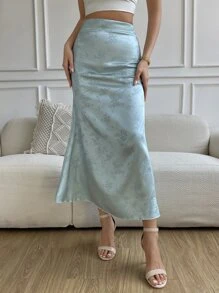 Chiquease 花卉提花美人鱼下摆长裙缎面女装