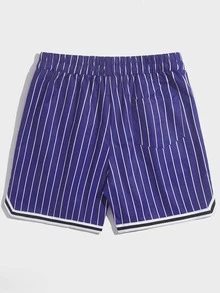 ROMWE MEN Guys Striped & Letter Graphic Drawstring Waist Shorts - Blue - View 2