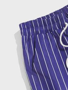 ROMWE MEN Guys Striped & Letter Graphic Drawstring Waist Shorts - Blue - View 3