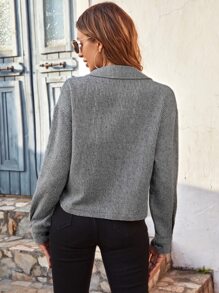 SHEIN Frenchy Flap Detail Button Front Crop Jacket Winter - Grey - View 2