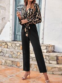 SHEIN Frenchy Mono con estampado geométrico cruzado delantero - Negro - Ver 3