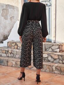 SHEIN Frenchy All Over Print Belted Wide Leg Jumpsuit - Black - View 2