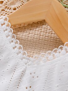 SHEIN Baby Girl Eyelet Embroidery Lace Trim Butterfly Sleeve Top - White - View 9