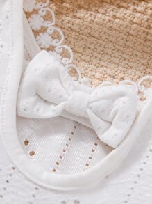 SHEIN Baby Girl Eyelet Embroidery Lace Trim Butterfly Sleeve Top - White - View 4