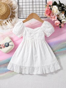 Bebé Vestido fruncido bajo con fruncido - Blanco - Ver 1