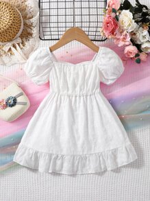 Bebé Vestido fruncido bajo con fruncido - Blanco - Ver 2