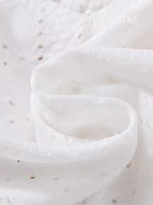 SHEIN Baby Girl Eyelet Embroidery Lace Trim Butterfly Sleeve Top - White - View 7