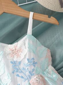 Baby Floral Embroidery Mesh Overlay Cami Dress - White - View 4