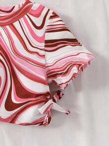 嬰兒大理石圖案側邊蝴蝶結T恤和褶邊半身裙 - 彩色 - 查看 4