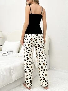 Heart Print Lettuce Trim PJ Set - Multicolor - View 2