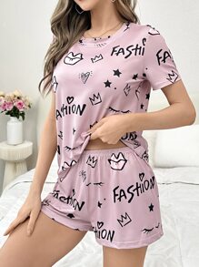 Conjunto de pijama con letra & con estampado de corona
