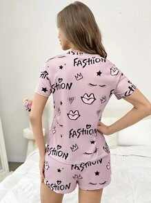 Conjunto de pijama con letra & con estampado de corona