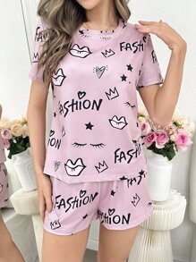 Conjunto de pijama con letra & con estampado de corona