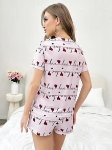 Heart & Letter Graphic PJ Set - Dusty Pink - View 2