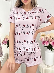 Heart & Letter Graphic PJ Set - Dusty Pink - View 3