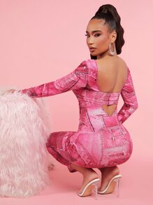 SHEIN SXY Pocket Print Cut Out Bodycon Dress - Multicolor - View 2