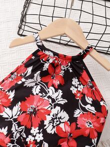 SHEIN 女孩印花掛脖上衣和紐扣細節附腰帶短褲 - 彩色 - 查看 5