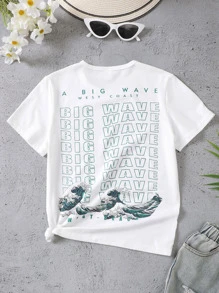 SHEIN Chicas Camiseta de onda & con estampado de letra - Blanco - Ver 1