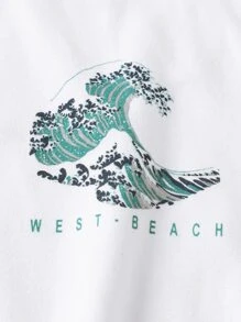 SHEIN Chicas Camiseta de onda & con estampado de letra - Blanco - Ver 3