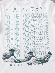 SHEIN Chicas Camiseta de onda & con estampado de letra - Blanco - Ver 4