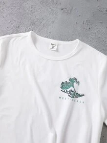 SHEIN Chicas Camiseta de onda & con estampado de letra - Blanco - Ver 6