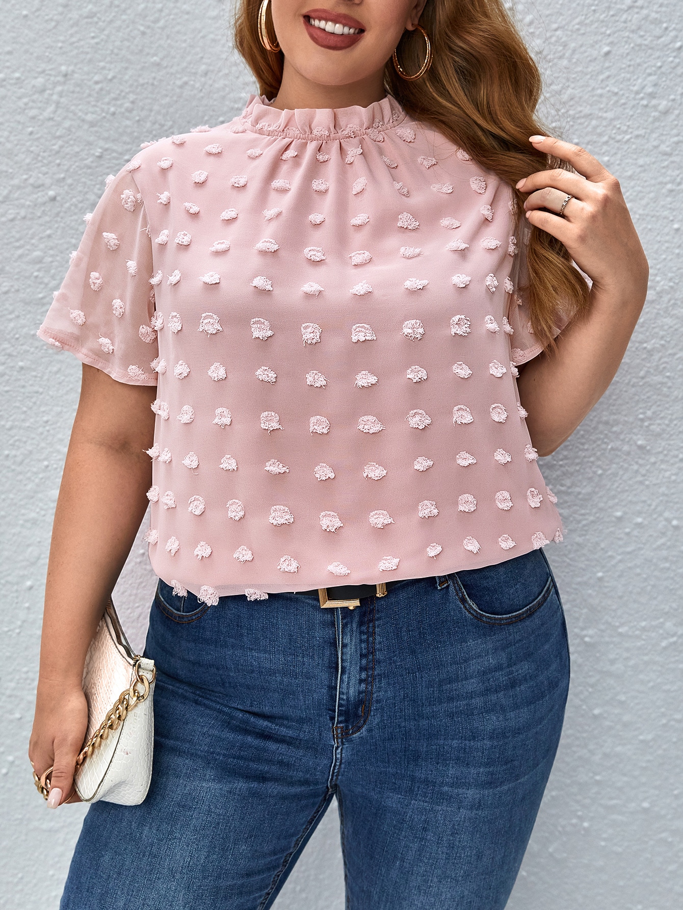 Culture Code Laura Swiss Dot Mock Neck Blouse (S-3X)