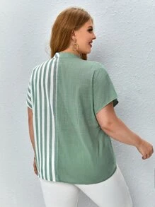 SHEIN LUNE Áo sơ mi Plus Size Nút phía trước Sọc Giải trí - Nhiều màu - Xem 2