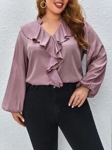 SHEIN Clasi Blusa ribete con fruncido de manga farol - Púrpura malva - Ver 1