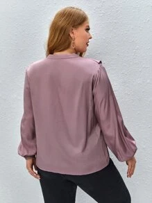 SHEIN Clasi Blusa ribete con fruncido de manga farol - Púrpura malva - Ver 2