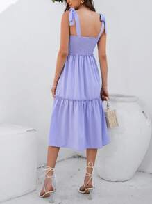 SHEIN VCAY Vestido de hombros con cordón bajo con fruncido - Púrpura malva - Ver 2