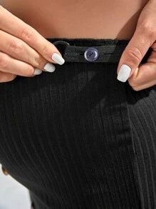 SHEIN Maternity Adjustable Waist Button Front Pencil Skirt - Black - View 6