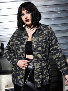 SHEIN ICON Áo Jacket Denim Plus Size Túi Nút phía trước Ngụy trang Giải trí - Nhiều màu - Xem 1