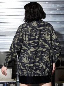 SHEIN ICON Áo Jacket Denim Plus Size Túi Nút phía trước Ngụy trang Giải trí - Nhiều màu - Xem 2