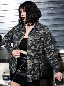 SHEIN ICON Áo Jacket Denim Plus Size Túi Nút phía trước Ngụy trang Giải trí - Nhiều màu - Xem 4