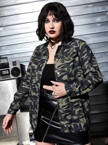 SHEIN ICON Áo Jacket Denim Plus Size Túi Nút phía trước Ngụy trang Giải trí - Nhiều màu - Xem 5