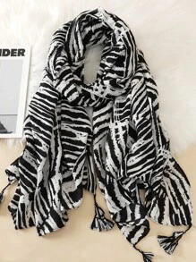 Khăn trang trí tua rua in sọc ngựa vằn phong cách boho - Nhiều màu - Xem 2