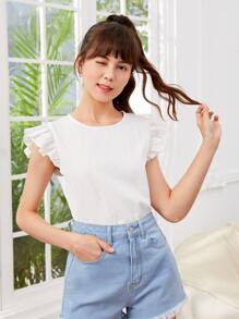 SHEIN Chicas adolescentes Blusa ribete con fruncido