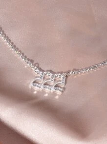 水鑽數字吊墜項鏈 - 銀色 - 查看 3